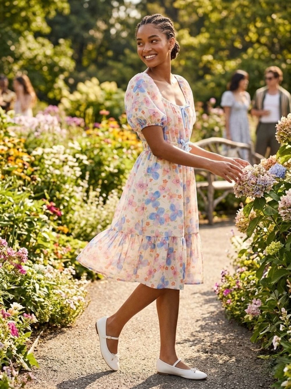 Umgee NWT Floral Puff Sleeve Midi Dress Size Large